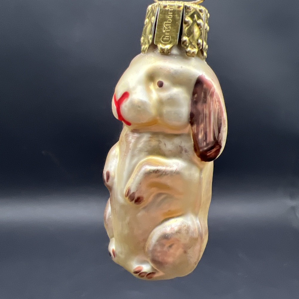 Vintage Christborn Germany Blown Glass Lop Eared Rabbit Christmas Ornament Cap